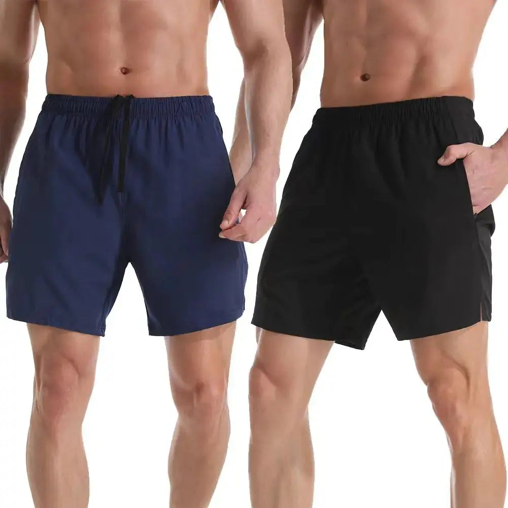 Men's 7" Athletic Running Shorts Lightweight Quick Dry Gym Workout Shorts with Zipper Pockets Large Black/Navy