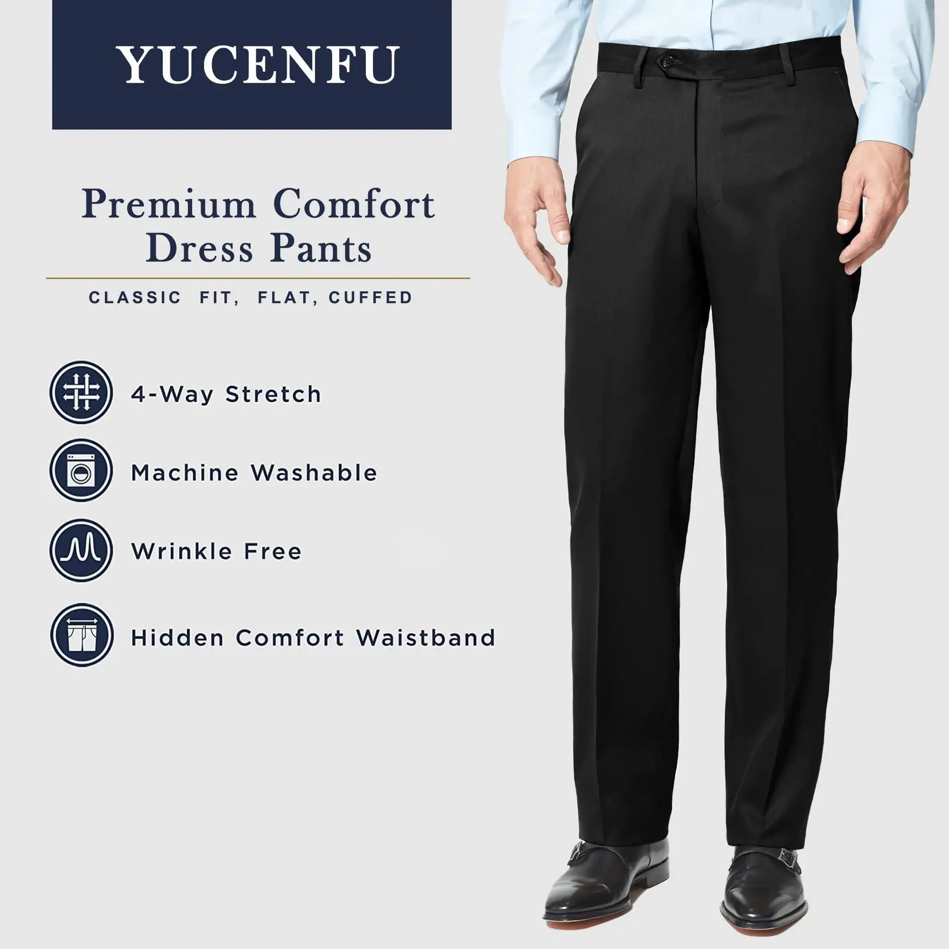 Men's Cozy Hidden Expandable Waist Dress Pants | Premium Stretch Texture Weave Work to Weekend Pant 44W x 34L Black