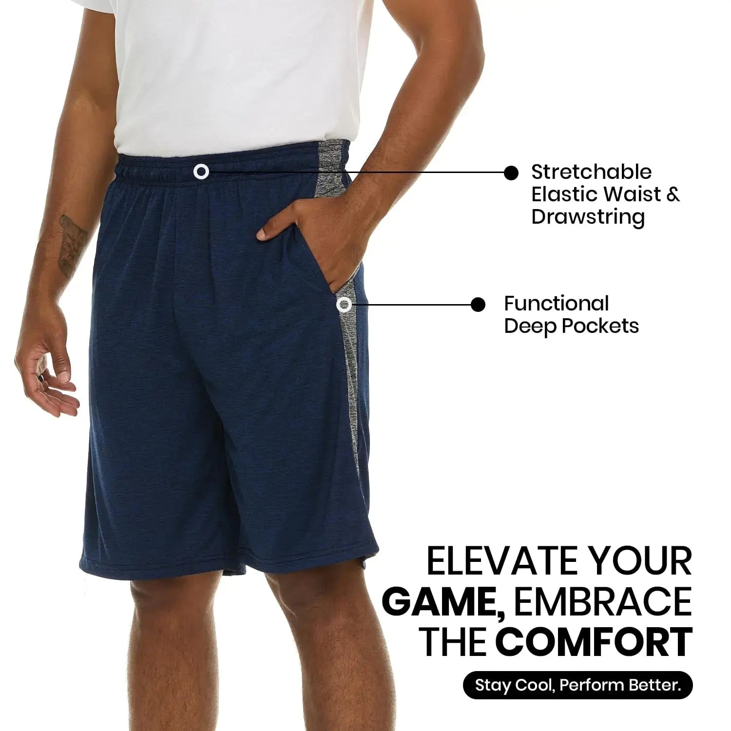 Men's Dry-Fit Sweat Resistant Active Athletic Performance Shorts