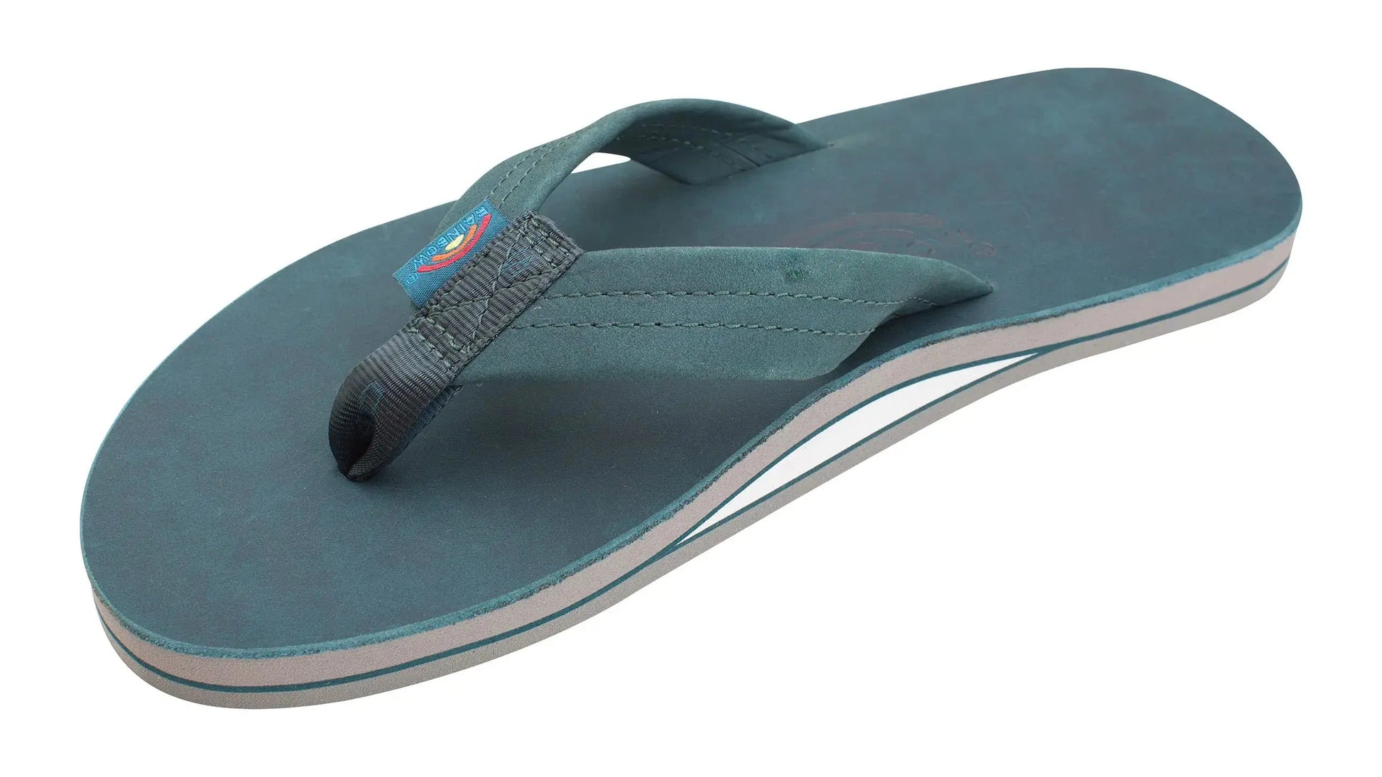 Men's Leather Single Layer Wide Strap Rainbow Sandals with Arch