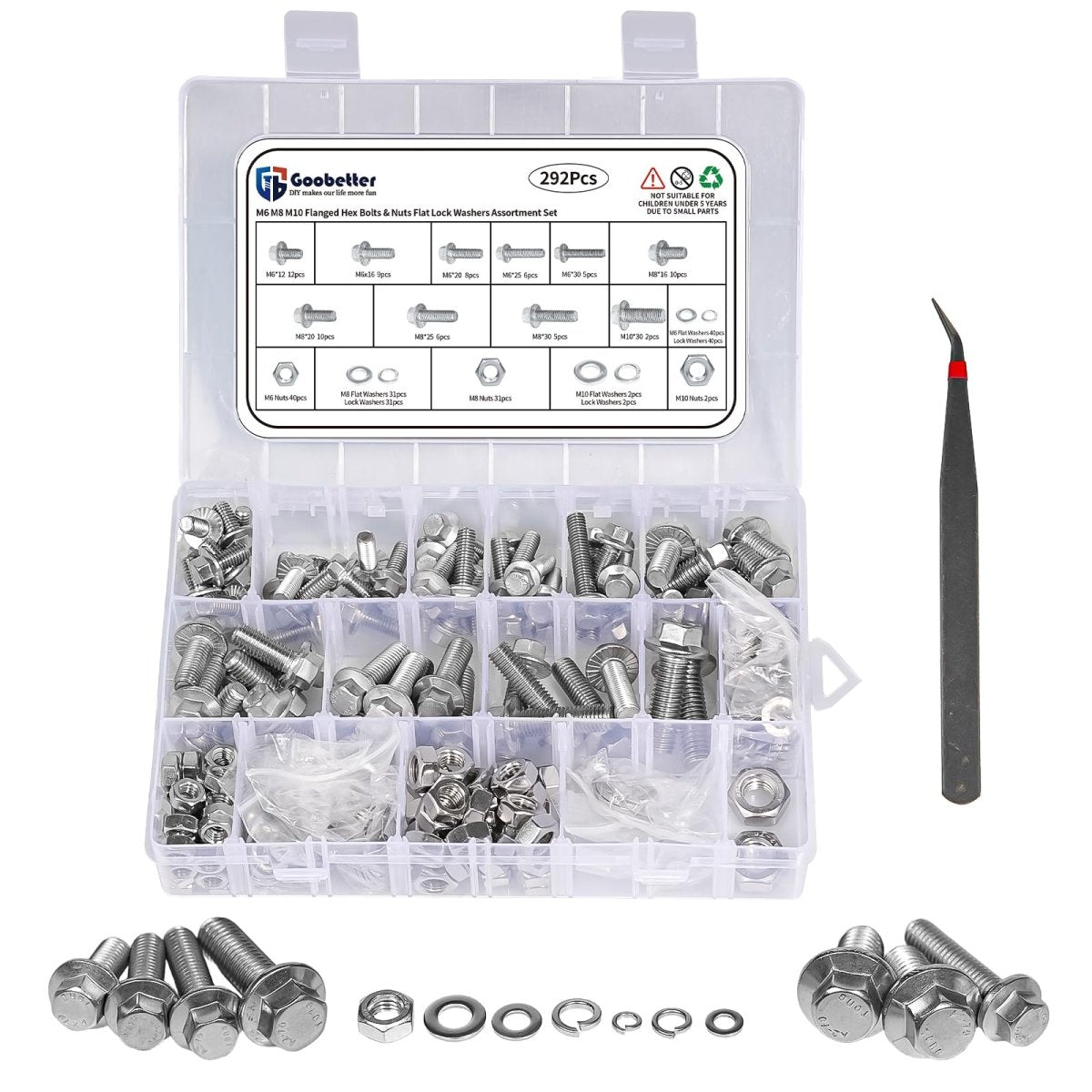 M6/M8/M10 Flange Bolt Kit (549PCS) | 8.8 Alloy Steel | Hex Bolts, Nuts & Washers