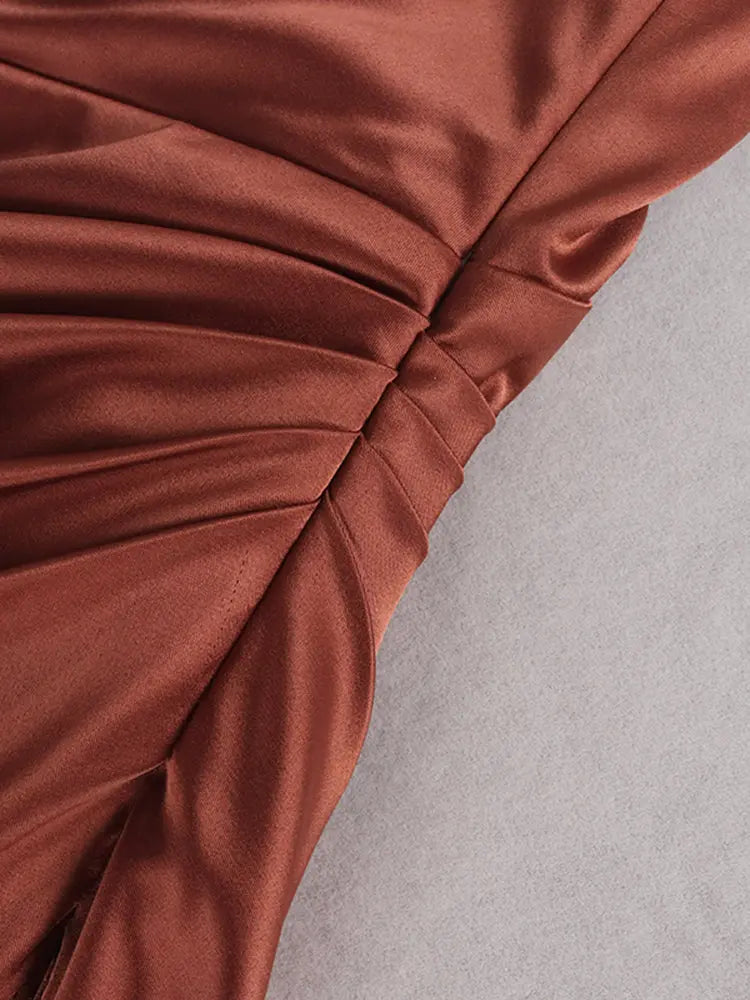 Midi Satin Dress Split Adjustable Strap & Cowl Neck