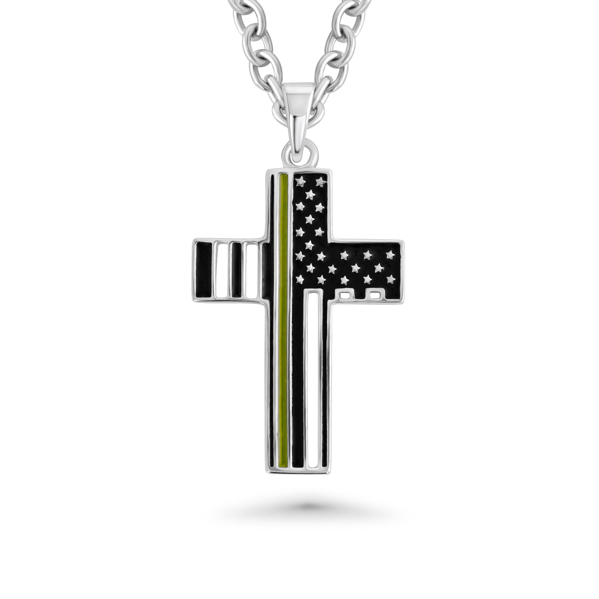 Service Men & Women American Flag Cross Necklace