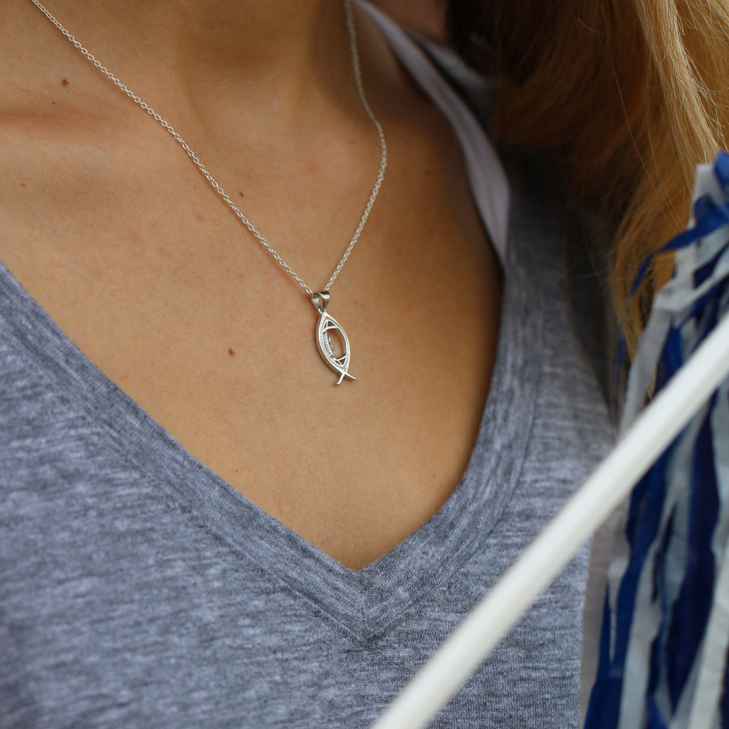 Ichthys Christian Fish Football Necklace (Youth)