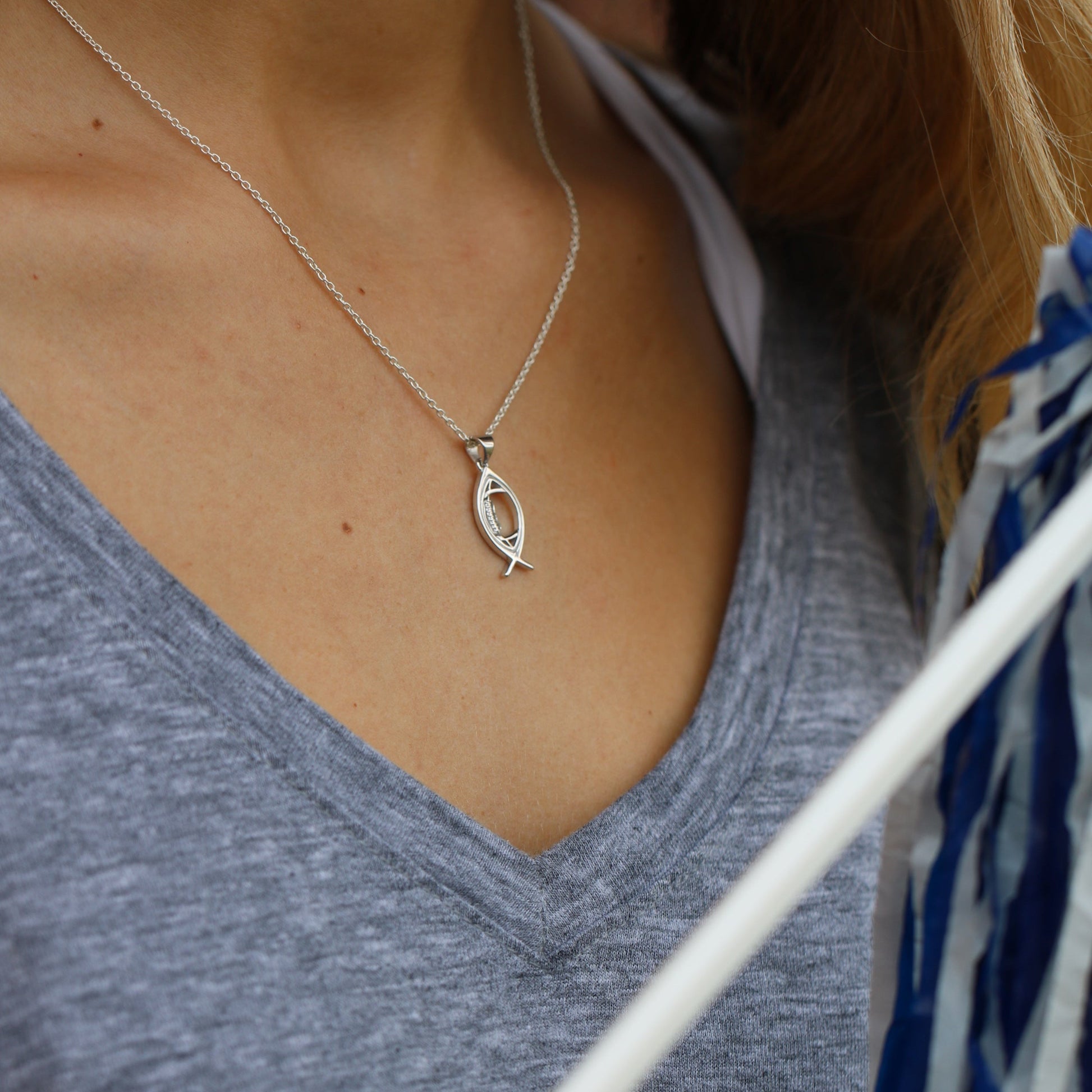 Ichthys Christian Fish Football Necklace (Youth)