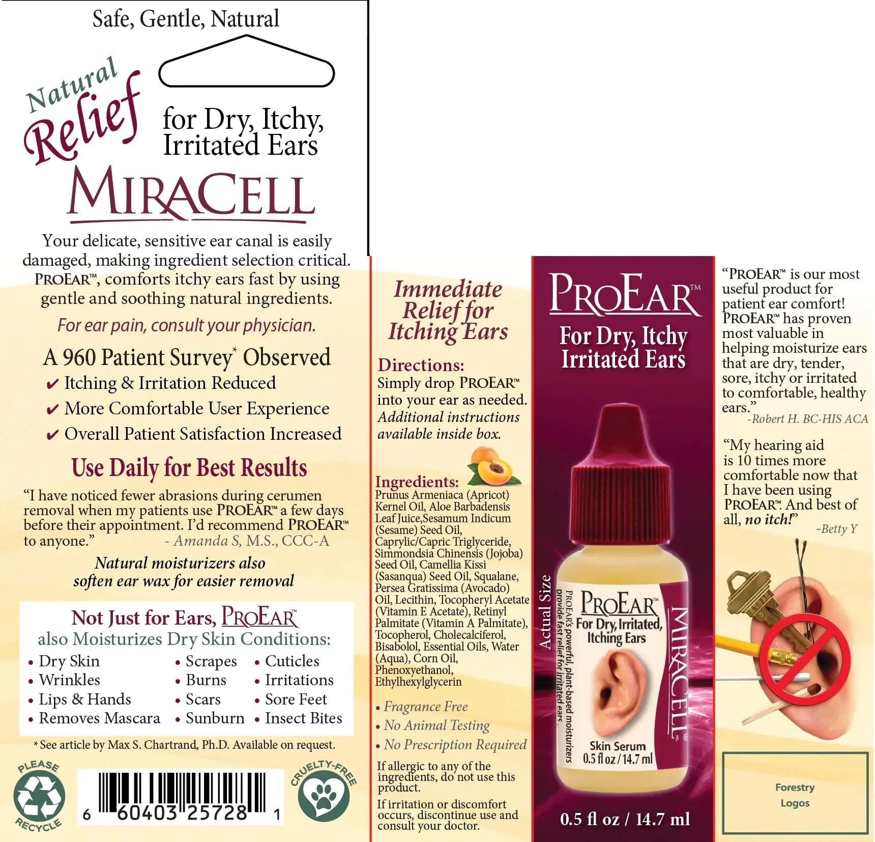 Miracell ProEar, Ear Drops for Itchy Ears All Natural Ear Oil for, Babies, Kids, Adults, and Dogs