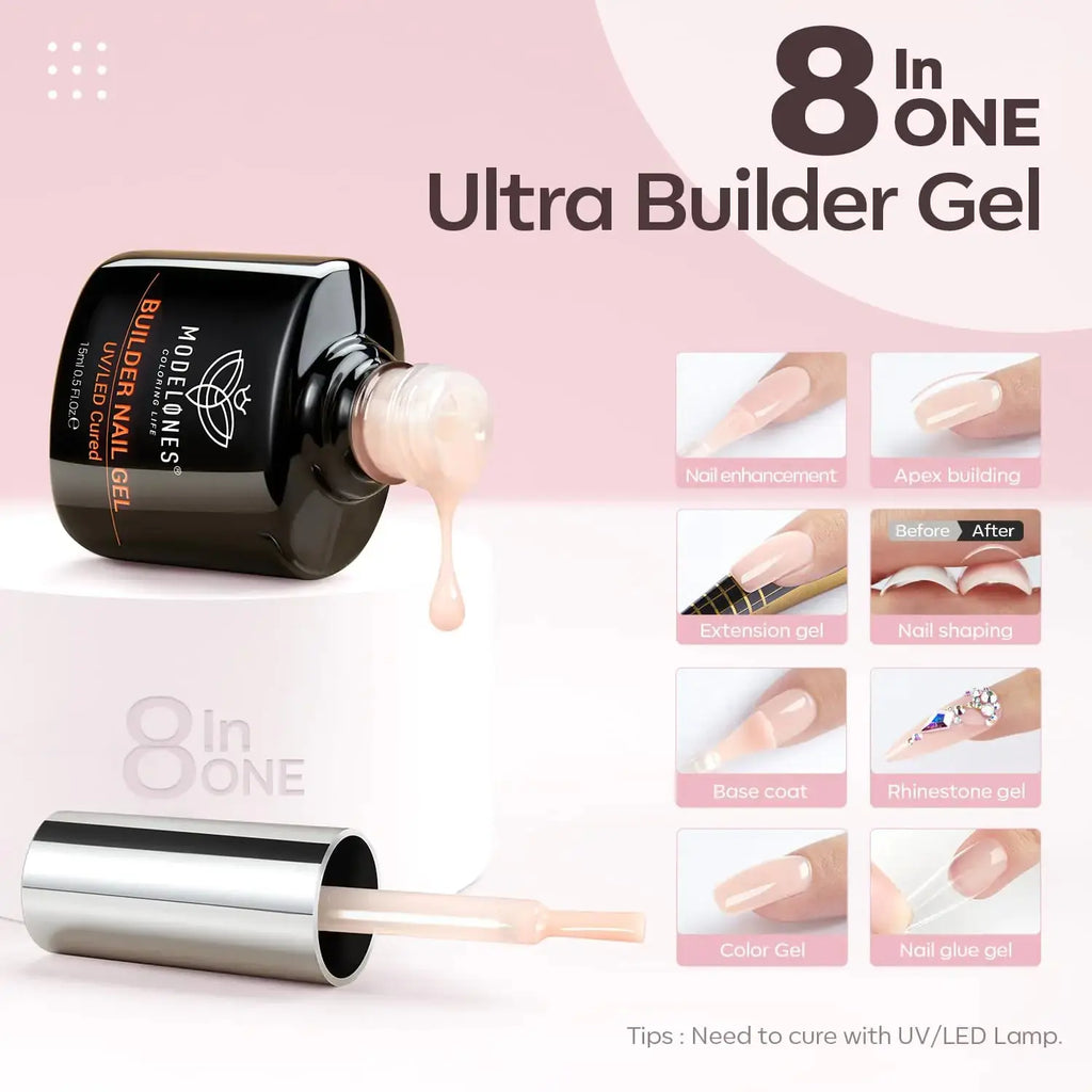 Modelones 8-in-1 Builder Nail Gel - Safe & Healthy Nail Strengthener Extension