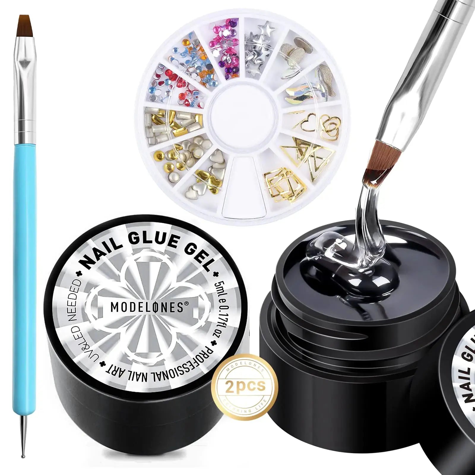 Modelones Rhinestone Glue for Nail - Super Strong Adhesive Glue Gel with Nail Charms