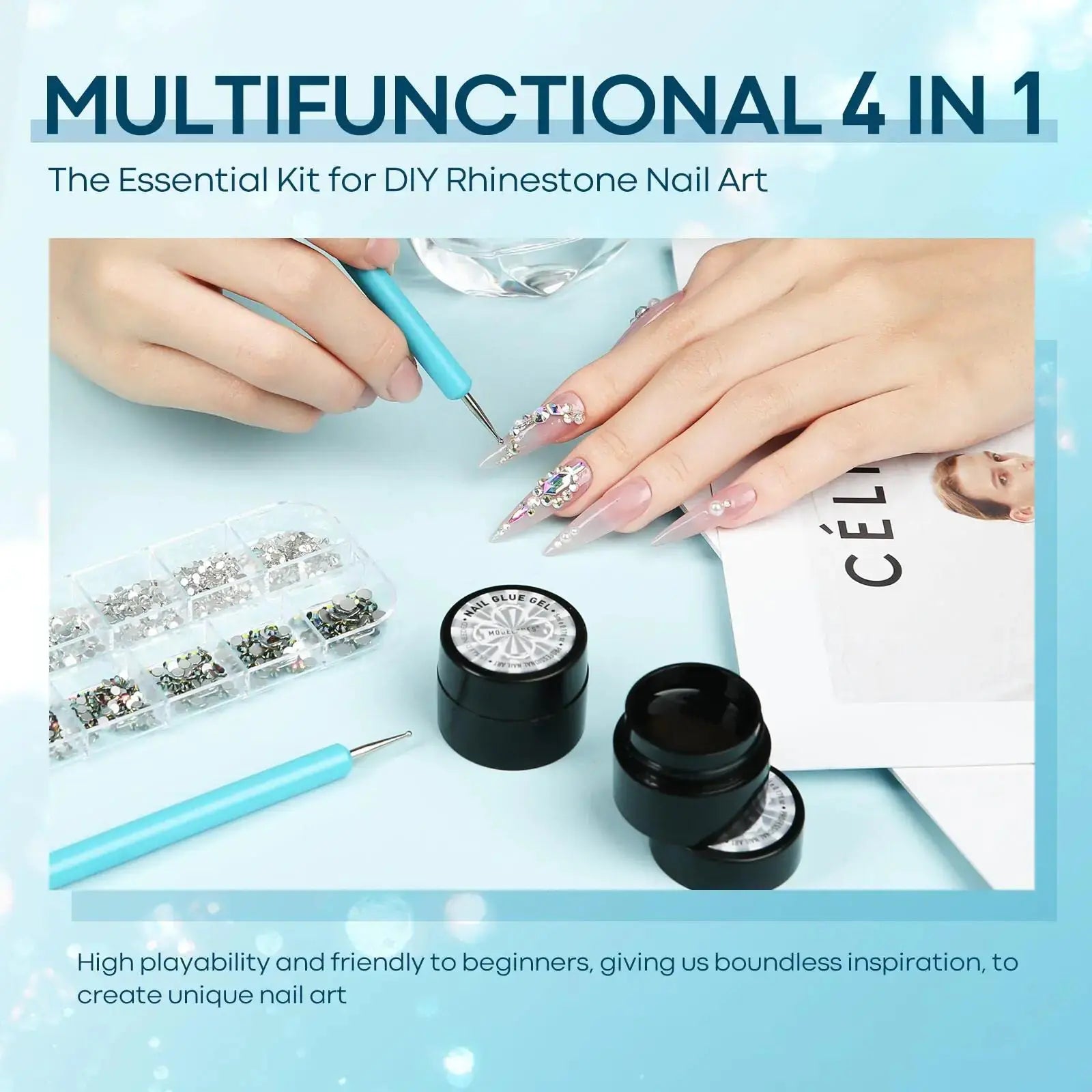 Modelones Rhinestone Glue for Nail - Super Strong Adhesive Glue Gel with Nail Charms