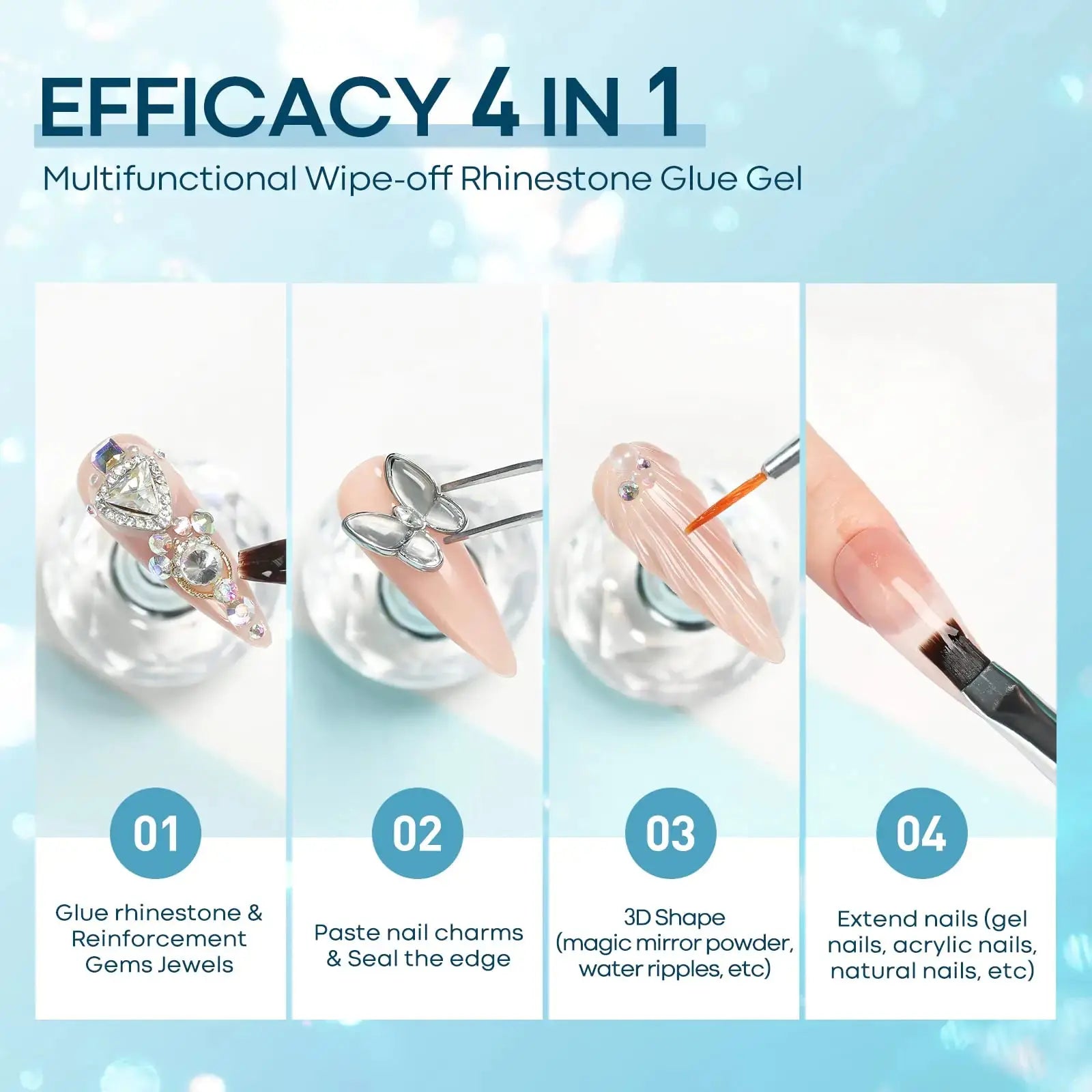 Modelones Rhinestone Glue for Nail - Super Strong Adhesive Glue Gel with Nail Charms