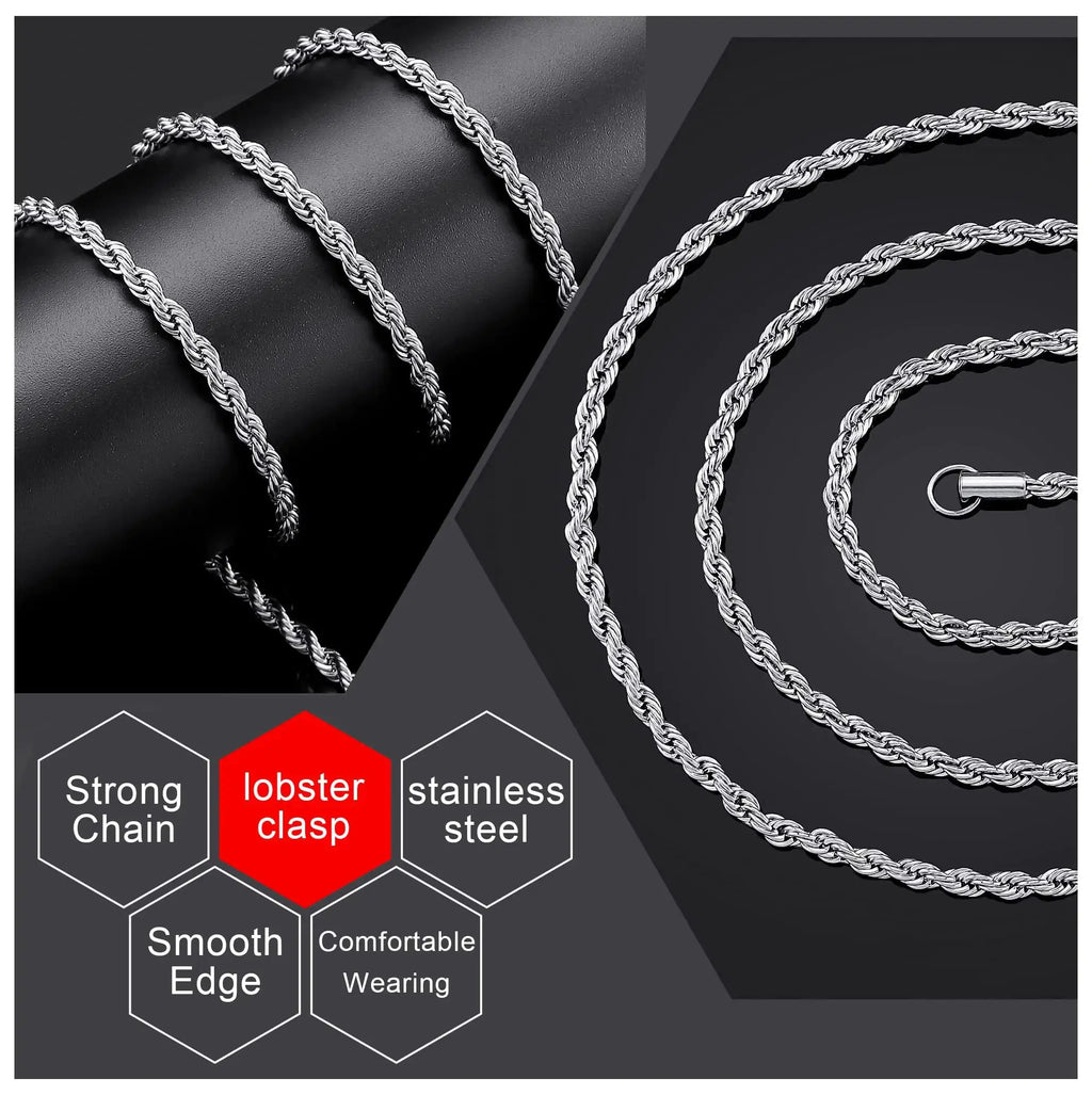 Monily 18k Real Gold Plated Rope Chain - Stainless Steel Twist Chain Necklace for Men & Women
