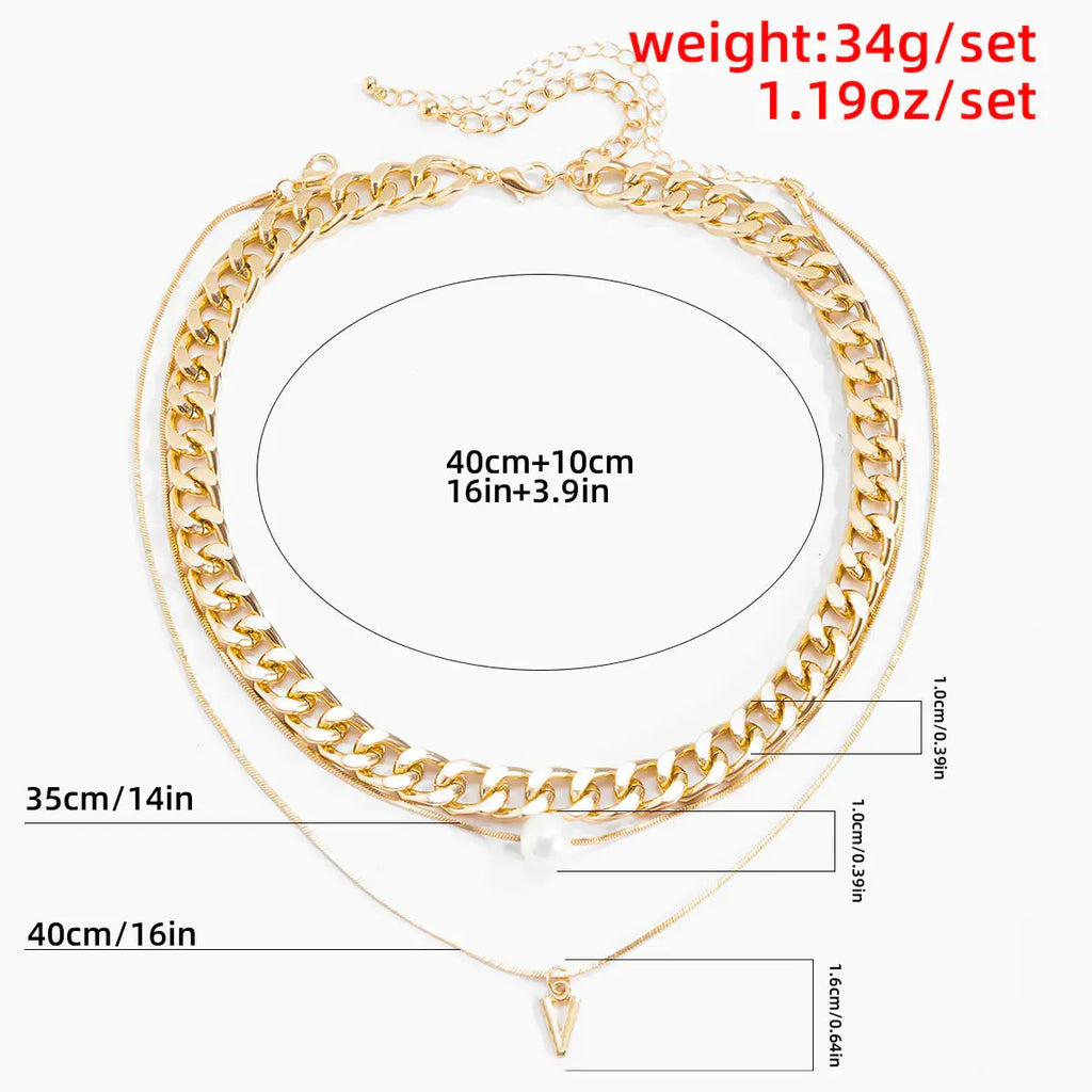 Multilayer Pearl Triangle Pendant Necklace for Men