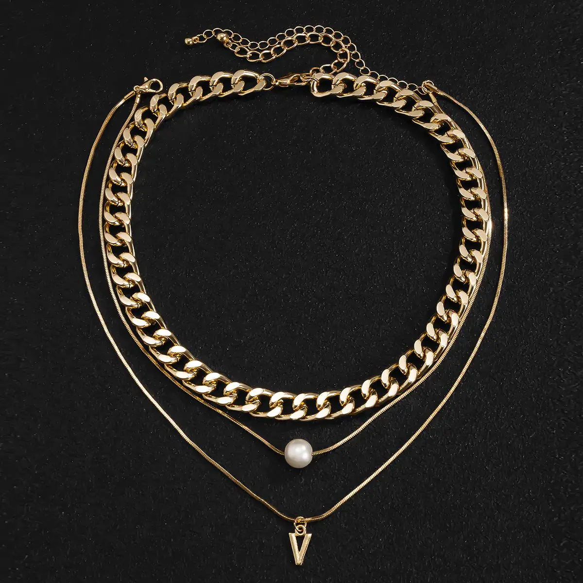Multilayer Pearl Triangle Pendant Necklace for Men