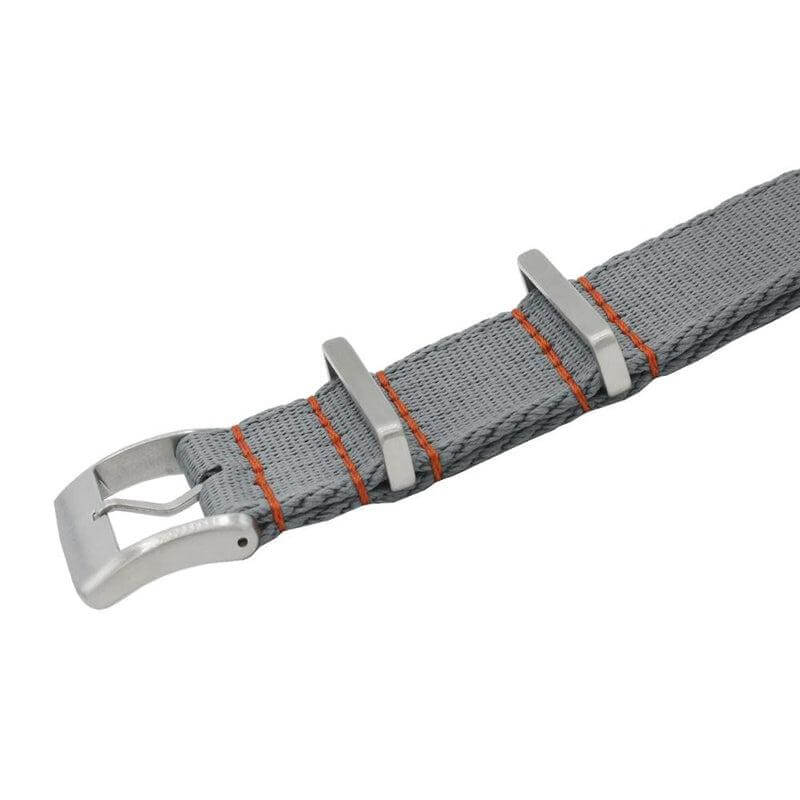 Eco-Friendly  Nylon Military Watch Strap -  Grey - Orange Stitches