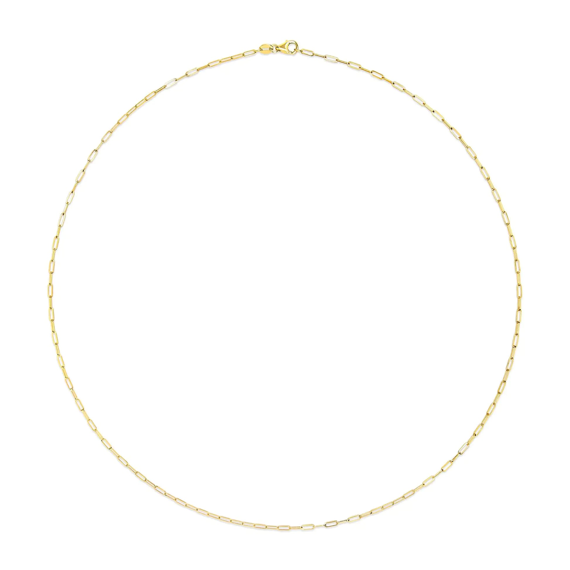 Unisex Solid 14K Gold 1.5mm Paperclip Chain Necklace - Choice of Length and Metal Color