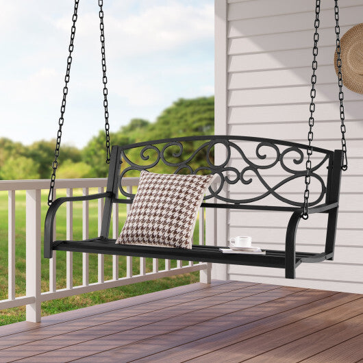 Outdoor 2-Person Metal Porch Swing Chair with Chains-Brown