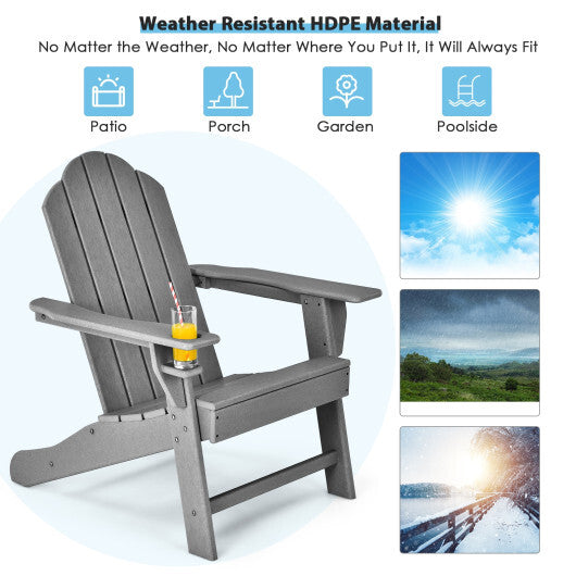 Outdoor Adirondack Chair with Built-in Cup Holder for Backyard Porch-White