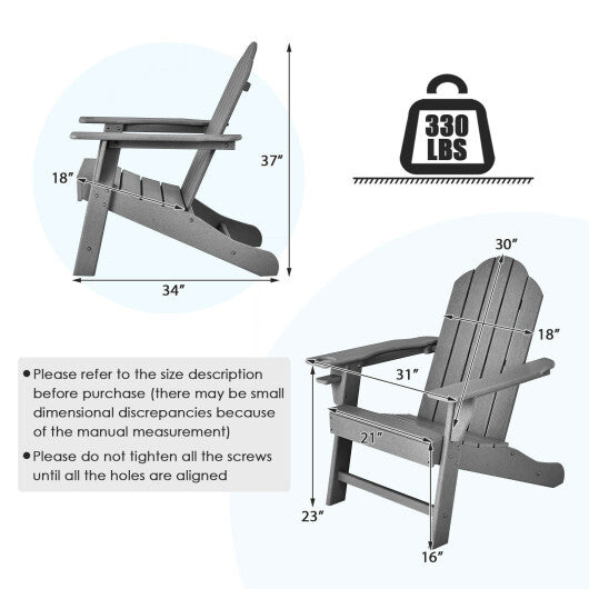 Outdoor Adirondack Chair with Built-in Cup Holder for Backyard Porch-White