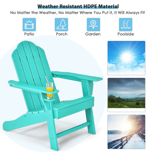 Outdoor Adirondack Chair with Built-in Cup Holder for Backyard Porch-White