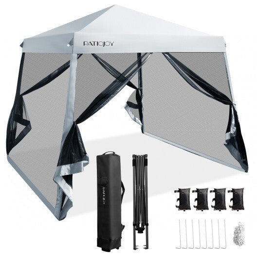 10 x 10 Feet Pop Up Canopy with with Mesh Sidewalls and Roller Bag-Blue