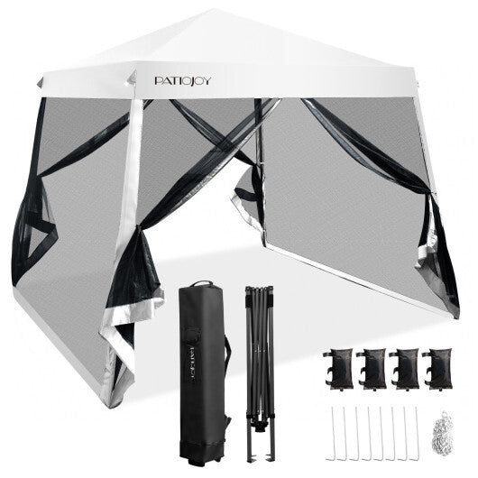 10 x 10 Feet Pop Up Canopy with with Mesh Sidewalls and Roller Bag-Blue