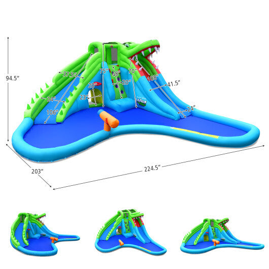 Inflatable Crocodile Style Water Slide Upgraded Kids Bounce Castle with 750W Blower