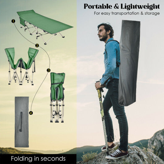 Wide Foldable Camping Cot with Carry Bag-Blue