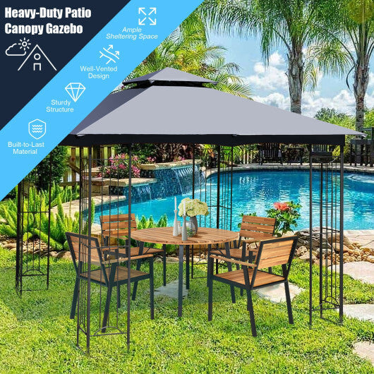 10 x 10 Feet L-Shaped Patio Canopy Gazebo Outdoor 2-Tier Steel Tent-Beige