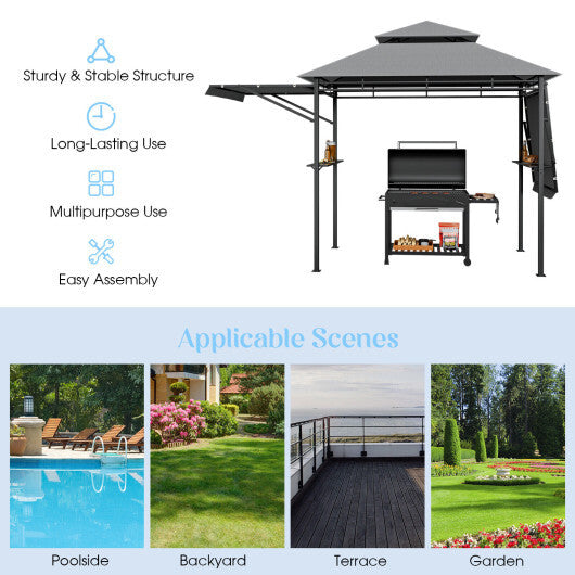 13.5 x 4 Feet Patio BBQ Grill Gazebo Canopy with Dual Side Awnings-Beige