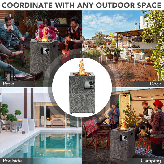 16 Feet Square Outdoor Propane Fire Pit with Lava Rocks Waterproof Cover 30000 BTU-Black