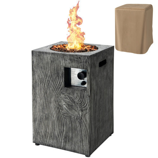 16 Feet Square Outdoor Propane Fire Pit with Lava Rocks Waterproof Cover 30000 BTU-Black