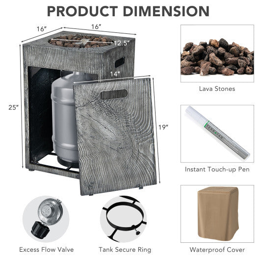 16 Feet Square Outdoor Propane Fire Pit with Lava Rocks Waterproof Cover 30000 BTU-Black