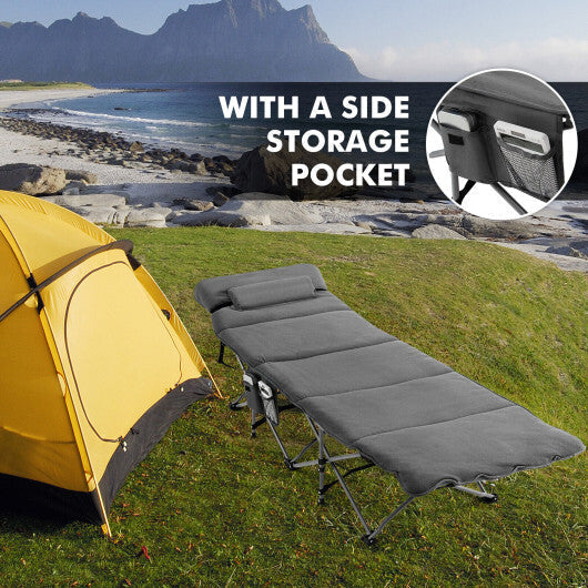 Folding Retractable Travel Camping Cot with Mattress and Carry Bag-Gray - Color: Gray