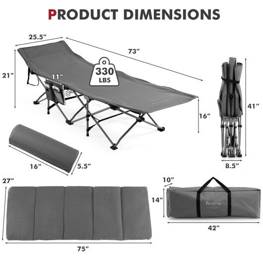 Folding Retractable Travel Camping Cot with Mattress and Carry Bag-Blue