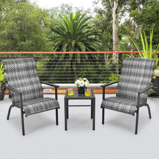 3 Pieces Patio Rattan Bistro Set with High Backrest and Armrest-Brown