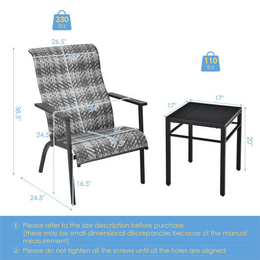 3 Pieces Patio Rattan Bistro Set with High Backrest and Armrest-Brown