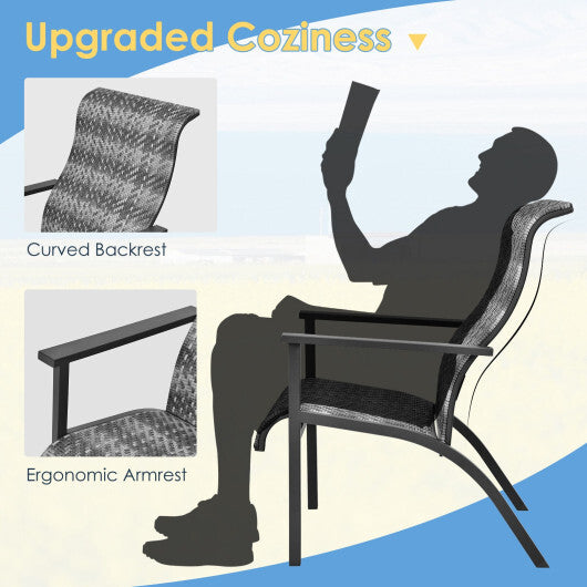 3 Pieces Patio Rattan Bistro Set with High Backrest and Armrest-Brown