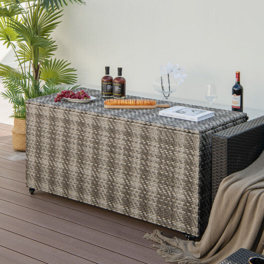 96 Gallon PE Wicker Outdoor Storage Box with 4 Wheels-Brown