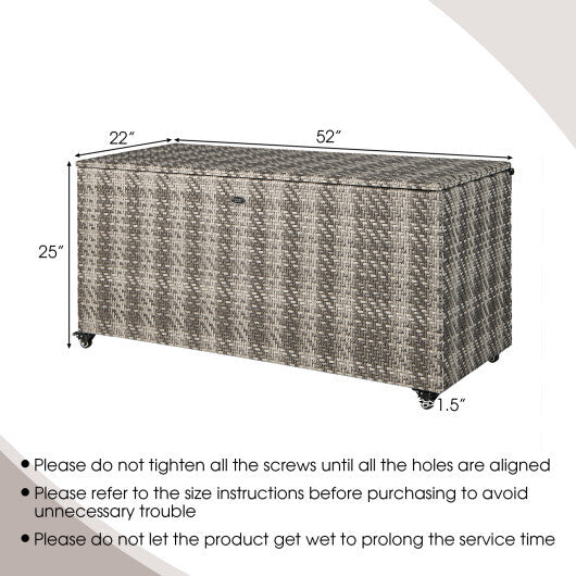 96 Gallon PE Wicker Outdoor Storage Box with 4 Wheels-Brown