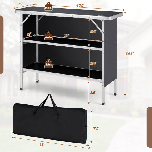 Folding Camping Table with 2-Tier Open Shelves for Outdoor BBQ-Coffee