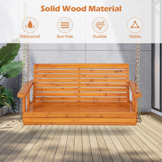 2-Person Wooden Porch Swing with Hanging Chains for Garden Yard-Orange