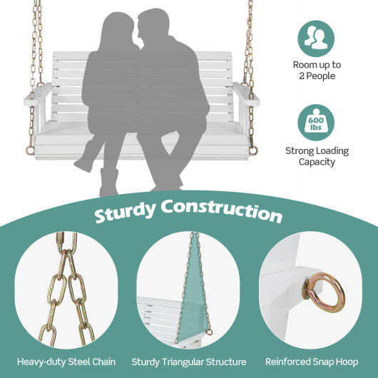 2-Person Wooden Porch Swing with Hanging Chains for Garden Yard-Orange
