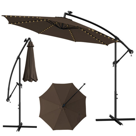10 Feet Patio Offset Umbrella with 112 Solar-Powered LED Lights-Beige