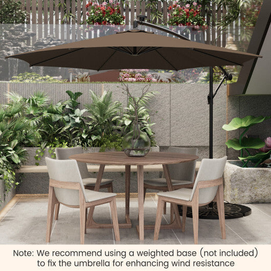 10 Feet Patio Offset Umbrella with 112 Solar-Powered LED Lights-Beige