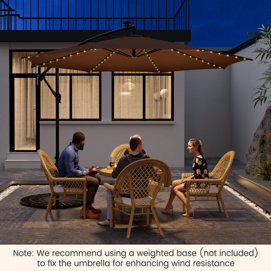 10 Feet Patio Offset Umbrella with 112 Solar-Powered LED Lights-Beige