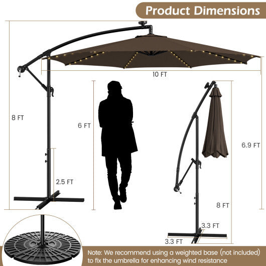 10 Feet Patio Offset Umbrella with 112 Solar-Powered LED Lights-Beige