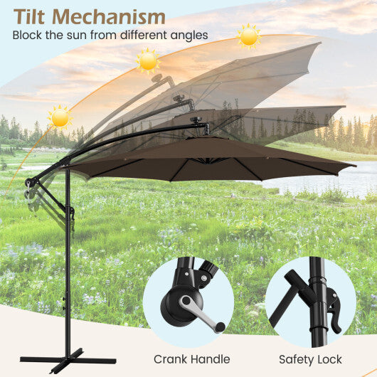 10 Feet Patio Offset Umbrella with 112 Solar-Powered LED Lights-Beige