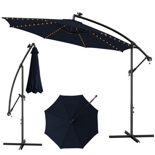 10 Feet Patio Offset Umbrella with 112 Solar-Powered LED Lights-Beige