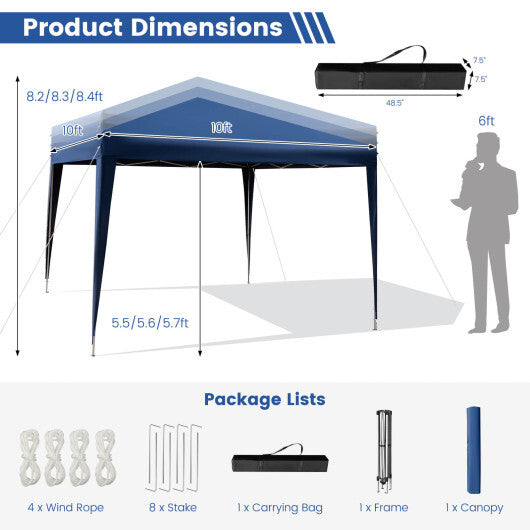 10 x 10 Feet Outdoor Pop-up Patio Canopy for  Beach and Camp-White