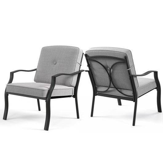2 Pieces Patio Metal Chairs with Seat and Back Cushions for Yard-Navy
